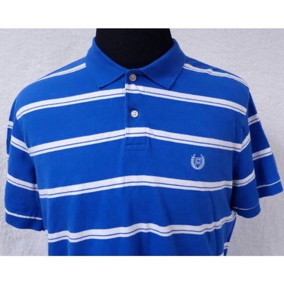 Chaps Large Blue White Stripe Short Sleeve Golf 2 Button Pullover Polo Shirt - Picture 2 of 11